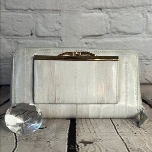 LEE SANDS STONE EELSKIN LEATHER DELUXE ORGANIZER WALLET